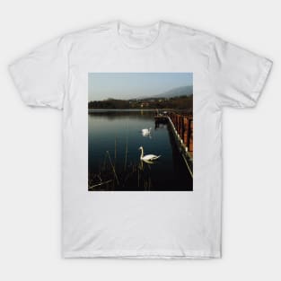 Lake with swan and bridge landscape photography T-Shirt